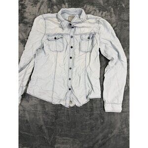 Guess Womens Denim Shirt XL Light Wash Button Front
